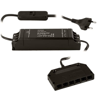 SOTECH transformator 220 - 240V 12V/50W met schuifschakelaar en 6-voudige verdeler