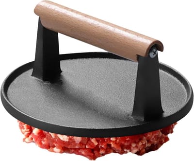 Burgerpers - Vleespers Grill - Smash Burgers Maken - Gietijzer Zwaar - 17.5 cm - Zwart