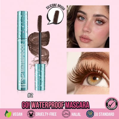 1 stuk GO! Waterdichte mascara, dubbelzijdige gebogen siliconen borstel, midnight deep blue wimpereffect, volumineus & liftend & verlengend, tube mascara essence, blauwe wimpers de hele dag dragen, geschikt voor feest & viering, reisessentieel, cadeau voor terug naar school