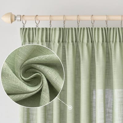 Allecta - Linnen gordijnen met plooiband en linnenlook - Modern en semi-transparant - Voor woonkamer en slaapkamer - Groen - 140 x 215 cm