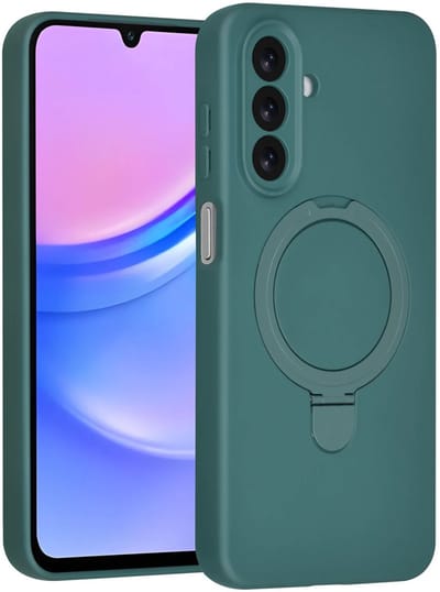 Backcover Hoesje Geschikt voor: Samsung Galaxy A17 5G & Samsung Galaxy A26 Volledig Dekkende Schokbestendige Siliconen Backcover met Ringstandaard – 360° Bescherming - DonkerGroen