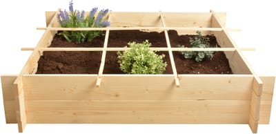 Vierkante meter tuin - hout - inclusief worteldoek - 9 vakken - moestuin - 100x100x20 cm