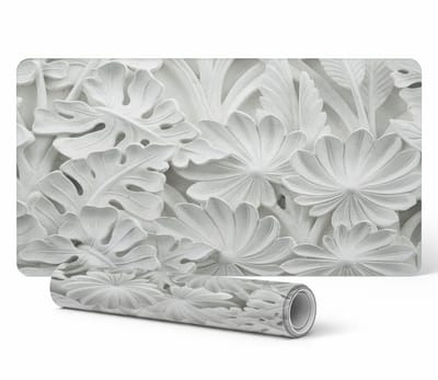 Vinyl bureauonderlegger met stijlvolle bloemenprint in reliëf, 120x60 cm
