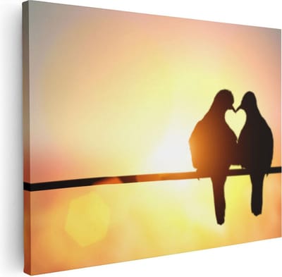 Artaza Canvas Schilderij Zonsondergang - 40x30 cm - Klein - Wanddecoratie Vogels - Muurdecoratie Liefde - Kamer Accessoires