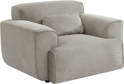 sweeek - Corduroy fauteuil, ronde lijnen, kussen inbegrepen, wallas, b 118 x d 98 x h 73cm