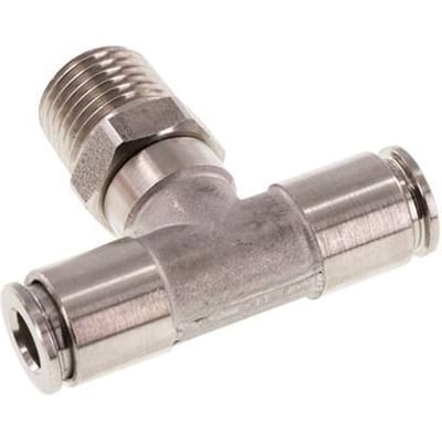 6mm x R1/4'' inline T-stuk RVS Insteekfitting Buitendraad Draaibaar FKM