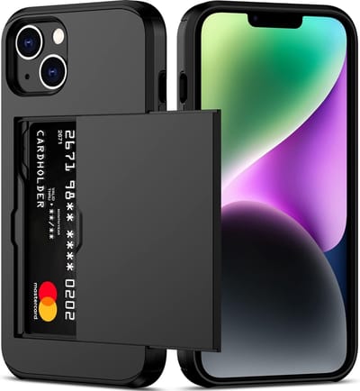 Hoesje Geschikt voor iPhone 14 Plus Hoesje Zwart - shockproof Backcover met pasjeshouder - Ruimte voor 2 pasjes