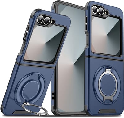 Hoesje Geschikt voor Samsung Galaxy Z Flip 7 FE - Flip 6 hoesje Blauw backcover met Met Draaibare Ring Houder en camera bescherming