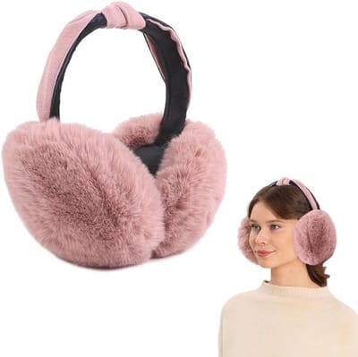 Famanu – Oorwarmers voor dames, warme pluche oorbescherming, opvouwbaar ontwerp, roze uitvoering