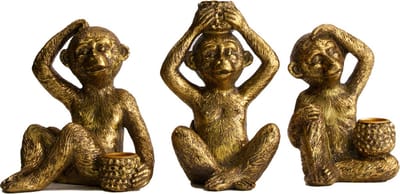 Kandelaren - Dinnercandle Holder Monkey Poly 10-13x9.5-11x14-16cm Gold Mixed