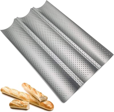 Bakplaat voor 3 baguettes - 38 x 24,5 cm - Antiaanbaklaag - Keukenaccessoire - Brood bakken - Stokbroodvorm.