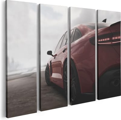 Artaza Canvas Schilderij Vierluik Rode Sportwagen Auto  - 80x60 - Foto Op Canvas - Canvas Print