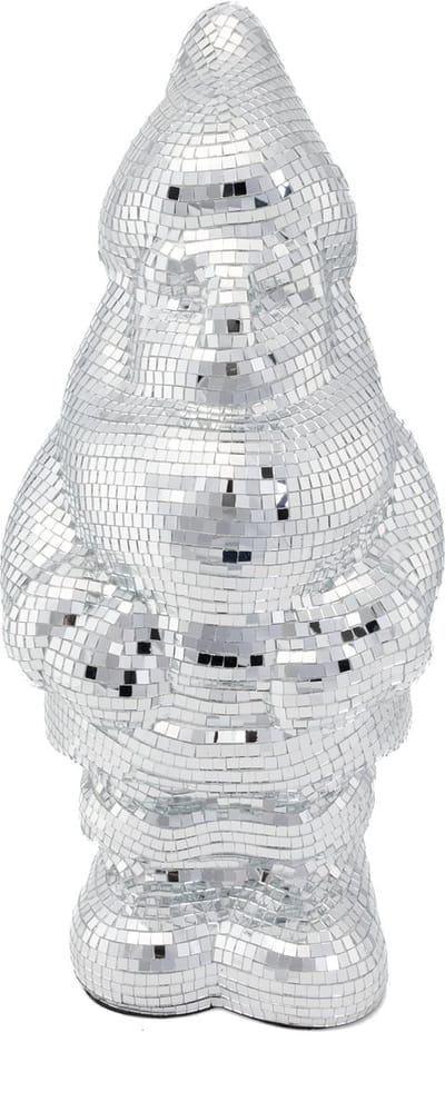 KIMU® Kabouter 45 cm Spiegeltjes Zilver - Tuinkabouter Discobal Pop Beeld Standbeeld Disco Spiegel - Deco Discobol Spiegelbol Glitter Tuindecoratie Festival