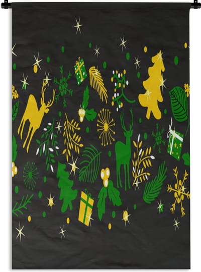 Wandkleed - Wanddoek - Kerst - Patroon - Hert - 60x90 cm - Wandtapijt