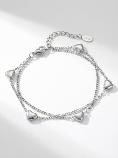 Lundholm luxe Armband Dames Zilverkleurig Meerlaags Hartjes Bedel armband - Premium Stainless Steel Jewellery Zilver - my Lotte Serie - Vrouwen Cadeautjes sieraad - Scandinavisch Design