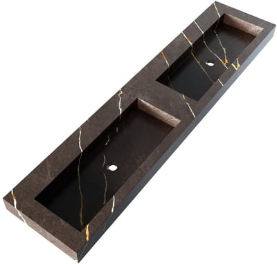 Brauer Coral Wastafel - 200 met 2 Spoelbakken en 0 Kraangaten - Marmerlook Copper Brown