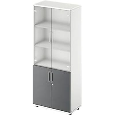 Schäfer Shop Genius combikast TETRIS WOOD, 5 OH, H 1910 mm glas- en draaideuren, hoogte incl. glijders, wit/grafiet