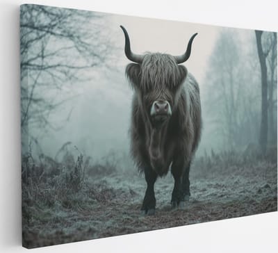 Saammp Canvas Schilderij Schotse Hooglander Koe tussen de lavendel bloemen - Dieren - Natuur - 30x20 - Foto op canvas - Wanddecoratie - muurdecoratie Woonkamer - Slaapkamer decoratie - Canvas Print