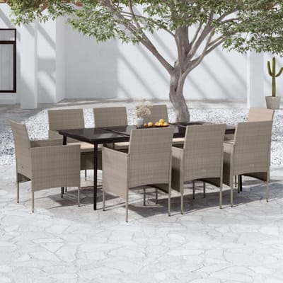 vidaXL - 9-delige - Tuinset - met - kussens - beige - en - zwart