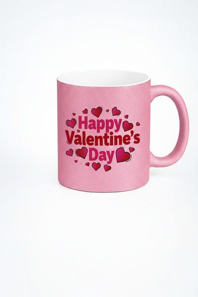 Roze Glitter Valentijn Mok met Hartjes - Happy Valentine's Day Beker Cadeau