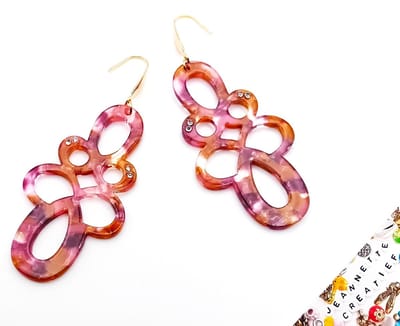 Jeannette-Creatief® - Resin - Oorbellen Resin Swirl Purple Pink Flower - Oorbellen - Dames Oorbellen - Lange Oorbellen - Oorbellen met Strass - Moederdag