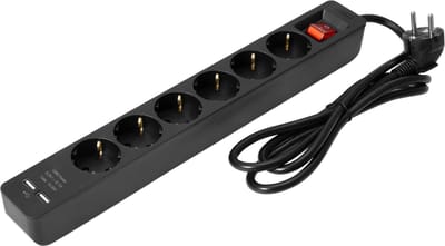 Eurolite Steckdosenleiste ON-1 6-fach + 2 USB sw - Meervoudige stekkerdoos