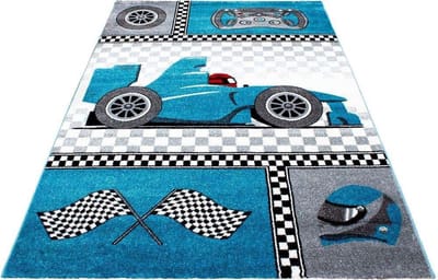 Vloerkleed kinderkamer - Formula 1 - blauw - 80x150 cm