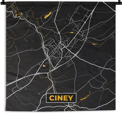 Wandkleed - Wanddoek - Plattegrond - Kaart - Ciney - Stadskaart - Goud - 180x180 cm - Wandtapijt