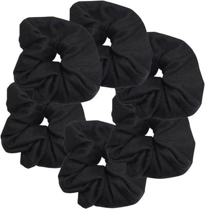 6 Stuks Grote Zwarte Haar Scrunchies Elastiek - Extra Dik Volume