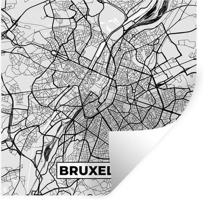 Muurstickers - Sticker Folie - België – Bruxelles – Stadskaart – Kaart – Zwart Wit – Plattegrond - 100x100 cm - Plakfolie - Muurstickers Kinderkamer - Zelfklevend Behang XXL - Zelfklevend behangpapier - Stickerfolie