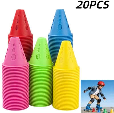 20 stuks-Roller skate kegels - rolschaatspalen - hoekmarkering oefenpalen - trainingsmateriaal - skate obstakels - geschikt voor skaten, rolschaatsen en spelletjes - rood - blauw - roze - groen - geel - 7,5*8 cm