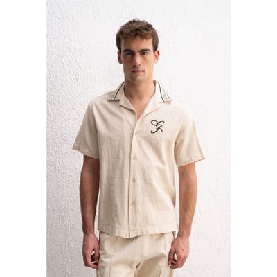 Heren Korte Mouw Linnenmix Shirt