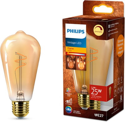 Philips Vintage LED - Dimbare lamp - 25W - Extra warmwit licht: 1800K - E27 fitting - Amberkleurig glas - Lampvorm Edison: ST64