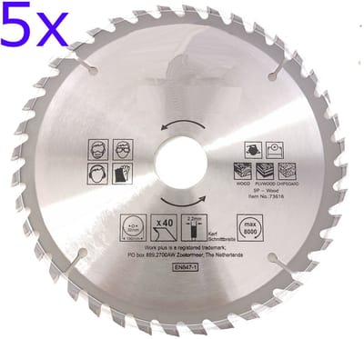 5x TCT 40 tands Cirkelzaagblad Ø 190 x 2.2 x Ø 30mm Carbide tanden (16)