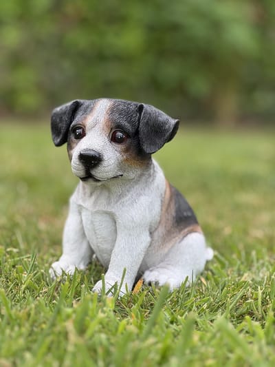 Puppy zittend 2 ass Jackrusselterriër TRICOLOR 12 cm hoog - hond - polyester - polystone - beeld - tuinbeeld - hoogkwalitatieve kunststof - decoratiefiguur - interieur - accessoire - voor buiten - cadeau - geschenk - kerst - nieuwjaar