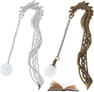 longziming -Draken Boekenlegger - Fantasie Bladwijzer - Glow In The Dark Accessoire - Zelfverlichtend Na Daglicht - Flexibel En Breukbestendig - Retro Vintage Uitstraling - Veilig Voor Alle Leeftijden - 2 Stuks