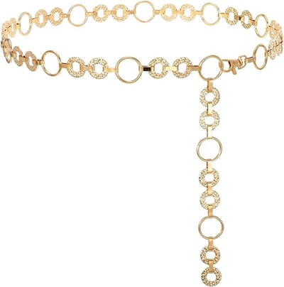 LISM-Damesriem met goudkleurige metalen ketting en verstelbare sluiting, Geschikt voor spijkerrokken.