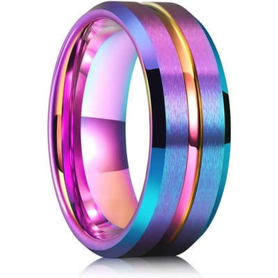 Anneaux Simples en Acier Inoxydable Noir 8mm Pour Hommes Femmes Finition Mate Bord Chanfreiné Anneaux de Mariage Hommes Bijoux de Fête Cadeaux Drop ship 6 purple
