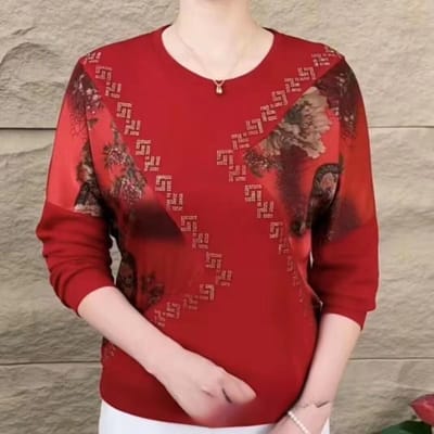 Nieuwe Herfst- en Winter Dames Losvallende Buikverhullende Veelzijdige Casual Top voor Moeders van Middelbare Leeftijd 5XL brown