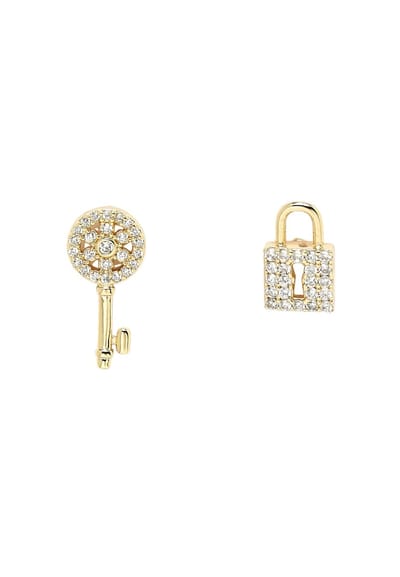 AVANT-GARDE PARIS Gold-Plated Earrings - Padlock and Key Design - 1 Paar - Uniek en Stijlvol Accessoire