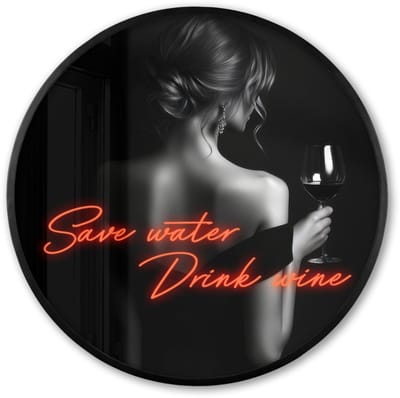 Poster in lijst Rond - Fotolijst 60x60 cm - Posters - Wijn - Vrouw - Neon - Quote - Ronde posterlijst zwart - Decoratie - Wanddecoratie woonkamer - Muurdecoratie slaapkamer