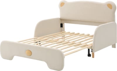 Tweepersoons bed 140x110cm en 140x200cm zonder matras Beige Fluweel met houten latten met zachte beschermranden