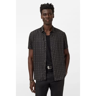 John Varvatos Loren Ss Covered Placket Shirt In Striat Black Size: S | Casual Shirts Outlet | Heren | Zwart