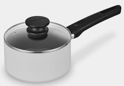 Brabantia INDU+ Steelpan met Deksel -Ø 16 cm - Sauspan - Keramische Antiaanbaklaag - Glazen deksel - Geschikt voor Inductie - 100% PFAS Vrij - Vaatwasserbestendig - Zwart