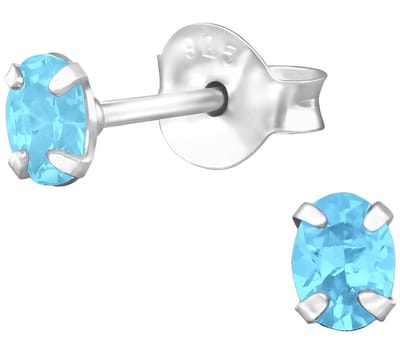 Joy|S - Zilveren oorbellen ovaal - 3 x 4 mm - aqua blauw zirkonia - oorknopjes