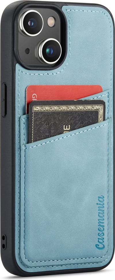 Casemania Hoesje Geschikt voor Apple iPhone 14 - met Pasjeshouder Aqua Blue - Back Cover met Kaarthouder