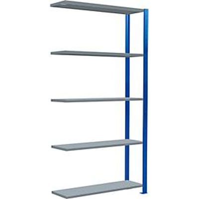 Schulte Lagertechnik MultiPlus250 rekkensysteem zonder schroeven, aanbouwrek, 5 legborden, dwarsverbindingen, B 1000 x D 300 x H 2000 mm, gentiaanblauw RAL 5010