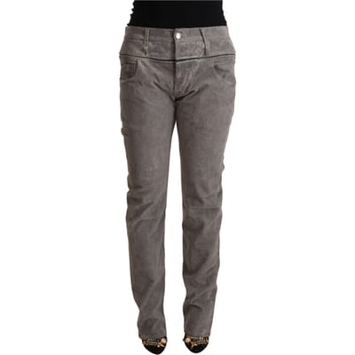 Acht Grijze Katoenen Rechte Pasvorm Hoge Taille Broek