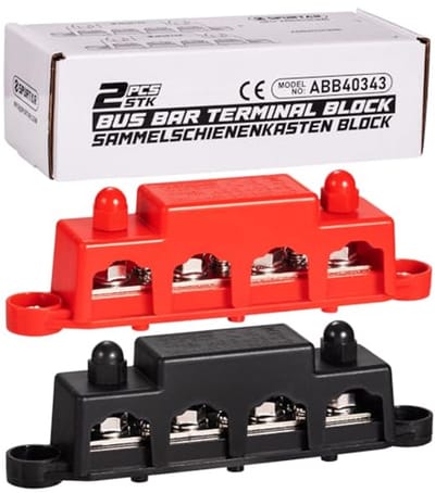 Stroomverdeler Busbar 12–48V 250A met M8 Bouten en M4 Schroeven voor Auto, Vrachtwagen, Camper, ATV, Boot en Aanhanger