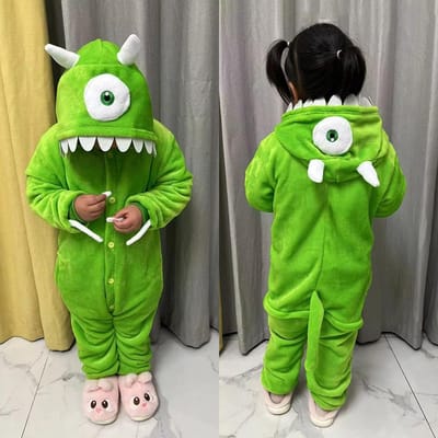 Costumes Sully Mike pour Enfants Combinaison Halloween Mignonne Drôle Garçons Filles Kigurumis Pyjama Tenue Anime Combinaison d'hiver Chaude Combinaison Flanelle 4T(fit 85-104cm) vert